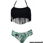 L04BABY Women Lady Vintage Halter Tassel Bikini Hipster Bottom 2 Piece Swimsuit Black Green B07MW7KRQ5